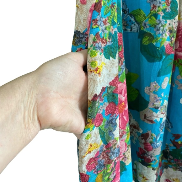 Umgee Dress Blue Floral Butterfly Keyhole Neck Swing Babydoll Medium Boho Preppy - Picture 3 of 6